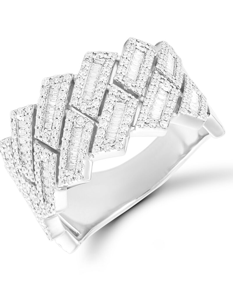 Cuban ring z bagietkami- srebro 0.925, moissanite vvs def