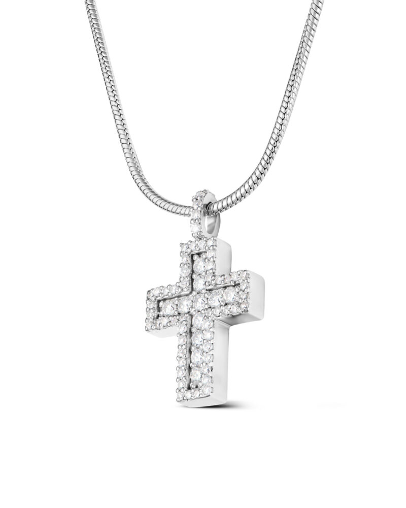 zawieszka krzyż- z ramką z kamieniami- srebro 0.925, moissanite vvs def