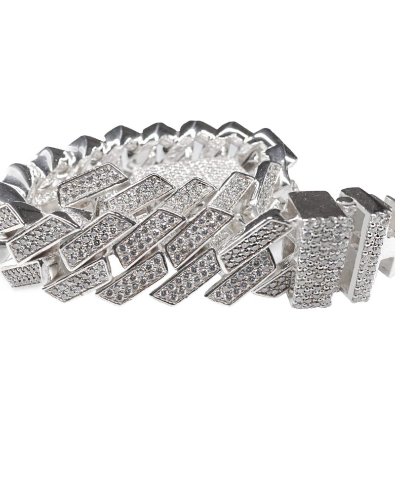 Bransoletka cuban z ramką- srebro 0.925, moissanite vvs def