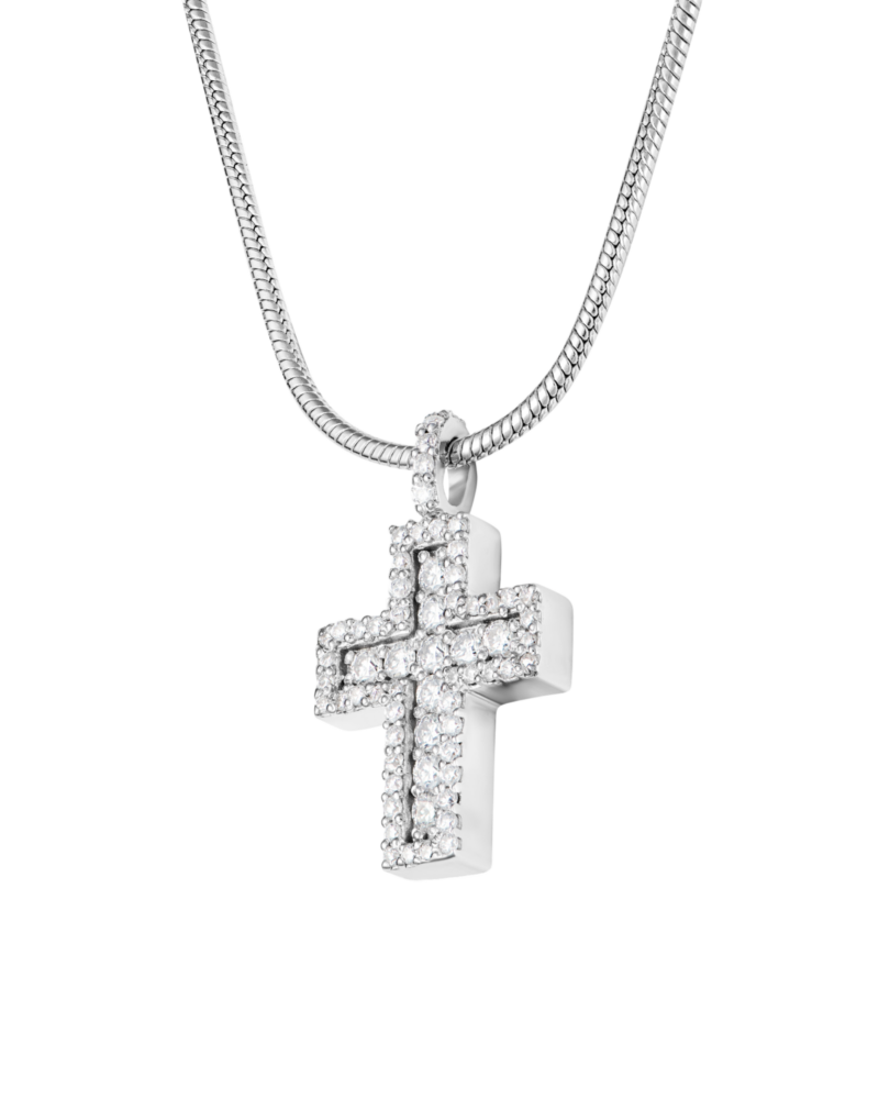 zawieszka krzyż- z ramką z kamieniami- srebro 0.925, moissanite vvs def